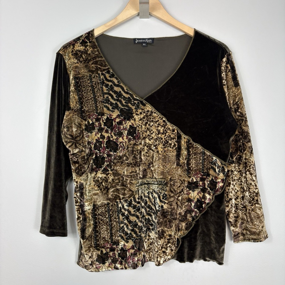 Vtg Y2K Velvet Burnout Patchwork Top Whimsigoth Witch Fairy XL USA Made Floral